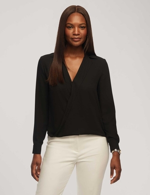 Hauts Anne Klein Long Sleeve Crossover Blouse With Collar   | APN-1088717